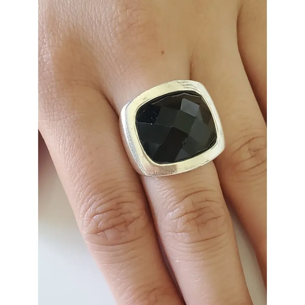 Vintage CFJ Designer Sterling Silver Onyx Ring